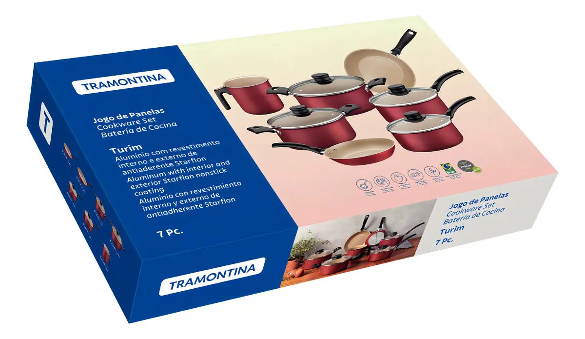 Jogo de Panelas Tramontina Turim 7 Peças em Alumínio com Revestimento Antiaderente Vermelho - Image 4