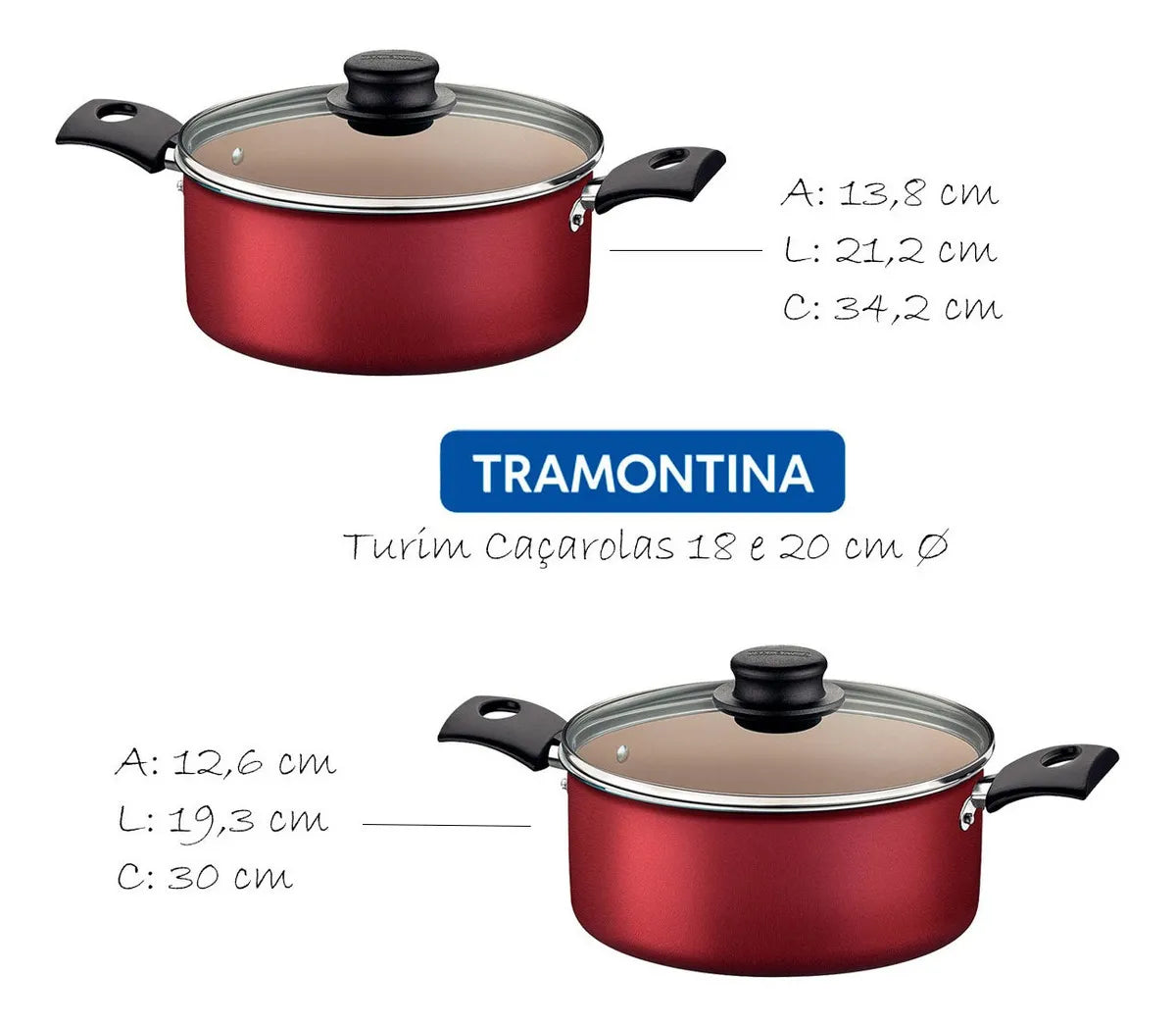 Jogo de Panelas Tramontina Turim 7 Peças em Alumínio com Revestimento Antiaderente Vermelho - Image 3