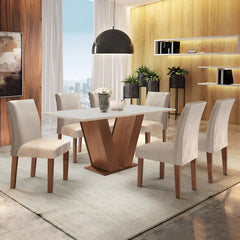 Conjunto Sala De Jantar Mesa Tampo Mdf 6 Cadeiras Espanha Fa Cor Chocolate/off White