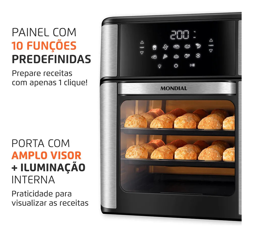 Air Fryer Forno 12L Afon-12l-gi 2000w Digital Mondial - Preto/Inox - Image 4