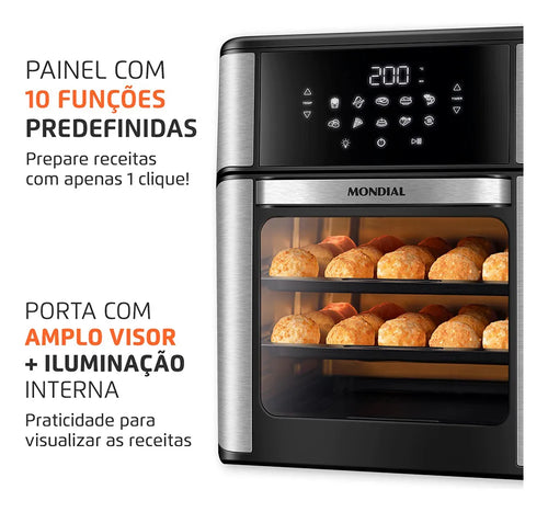 Imagem 4 de 8 de Air Fryer Forno 12L Afon-12l-gi 2000w Digital Mondial - Preto/Inox
