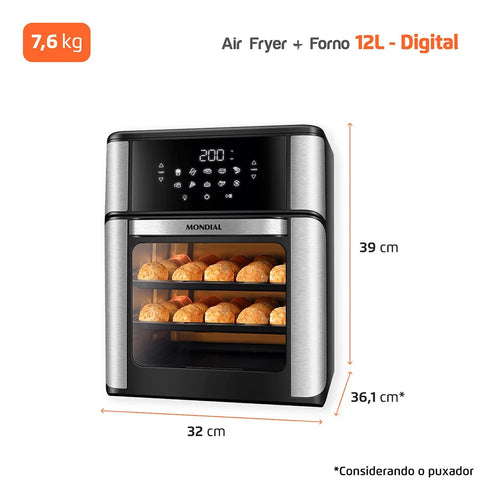 Imagem 8 de 8 de Air Fryer Forno 12L Afon-12l-gi 2000w Digital Mondial - Preto/Inox