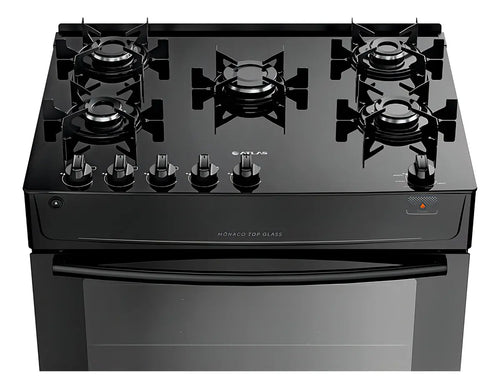 Imagem 3 de 7 de Fogão Atlas 5 Bocas preto Mônaco Top Glass com Acendimento automático - BIVOLT
