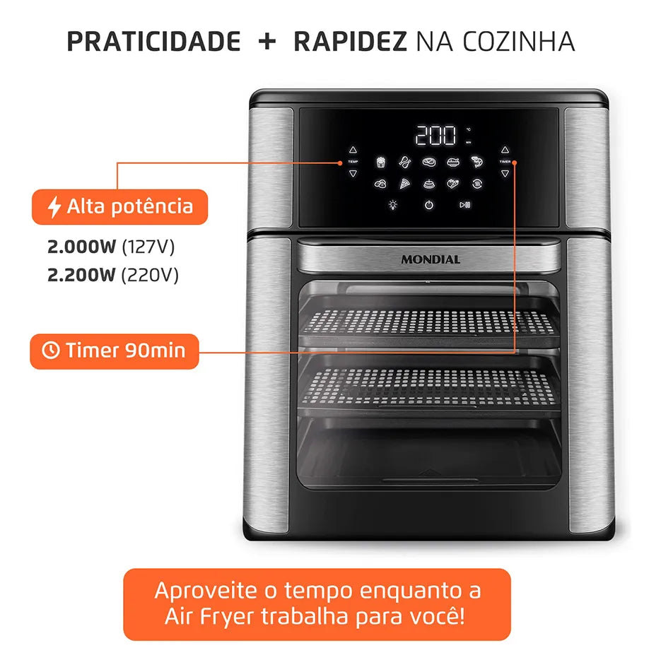 Air Fryer Forno 12L Afon-12l-gi 2000w Digital Mondial - Preto/Inox - Image 5