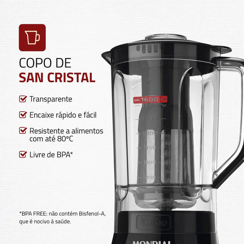 Imagem 7 de 8 de Liquidificador Turbo Power Mondial 550W - L-99 FB
