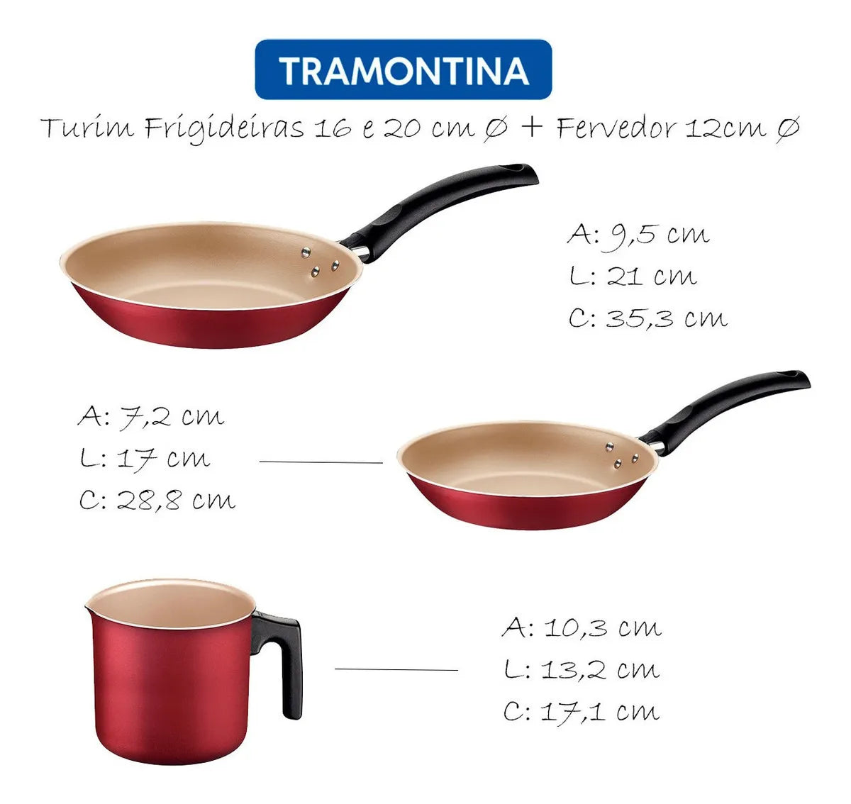 Jogo de Panelas Tramontina Turim 7 Peças em Alumínio com Revestimento Antiaderente Vermelho - Image 5