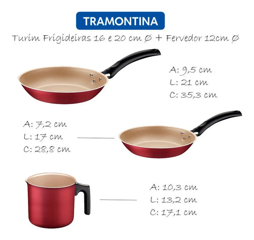 Imagem 5 de 7 de Jogo de Panelas Tramontina Turim 7 Peças em Alumínio com Revestimento Antiaderente Vermelho