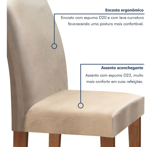 Imagem 4 de 10 de Conjunto Sala De Jantar Mesa Tampo Mdf 6 Cadeiras Espanha Fa Cor Chocolate/off White