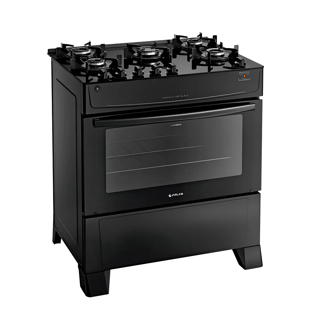 Fogão Atlas 5 Bocas preto Mônaco Top Glass com Acendimento automático - BIVOLT - Image 1