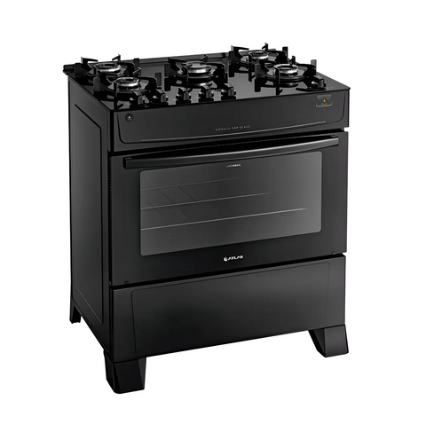 Fogão Atlas 5 Bocas preto Mônaco Top Glass com Acendimento automático - BIVOLT