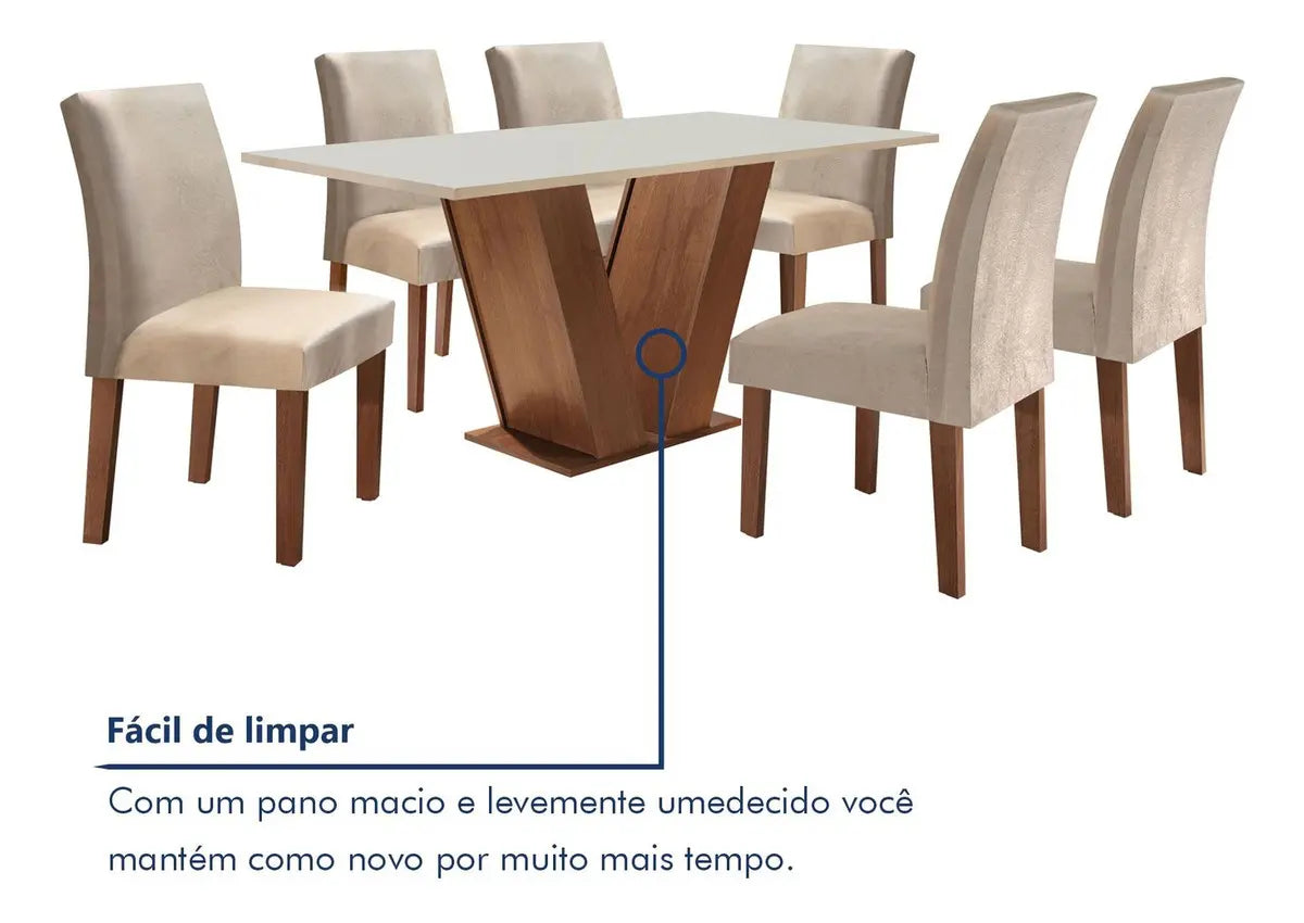 Conjunto Sala De Jantar Mesa Tampo Mdf 6 Cadeiras Espanha Fa Cor Chocolate/off White - Image 3