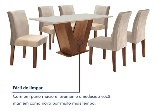 Imagem 3 de 10 de Conjunto Sala De Jantar Mesa Tampo Mdf 6 Cadeiras Espanha Fa Cor Chocolate/off White