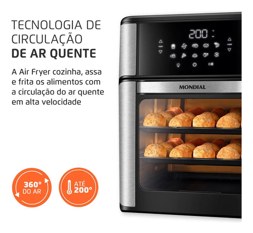 Imagem 7 de 8 de Air Fryer Forno 12L Afon-12l-gi 2000w Digital Mondial - Preto/Inox